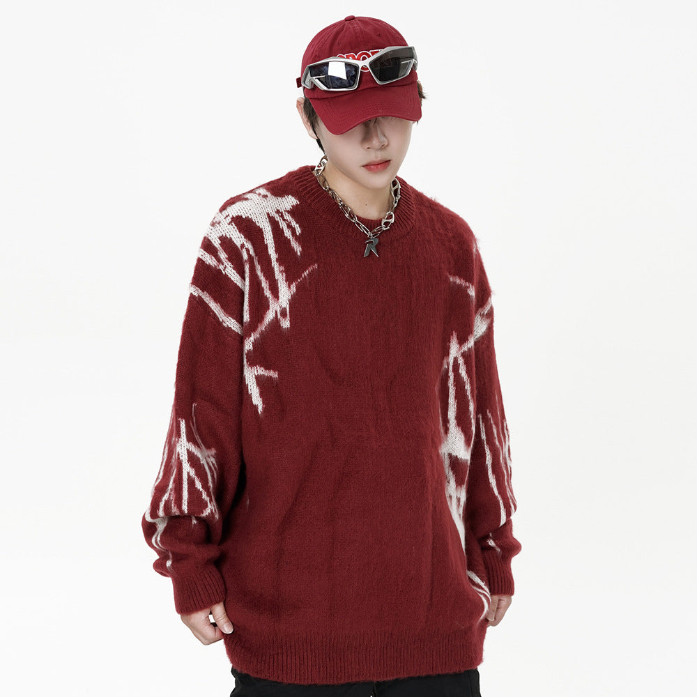 Graffiti Embroidered Crew Neck Sweater Men's Hip Hop Design Pullover Sweater