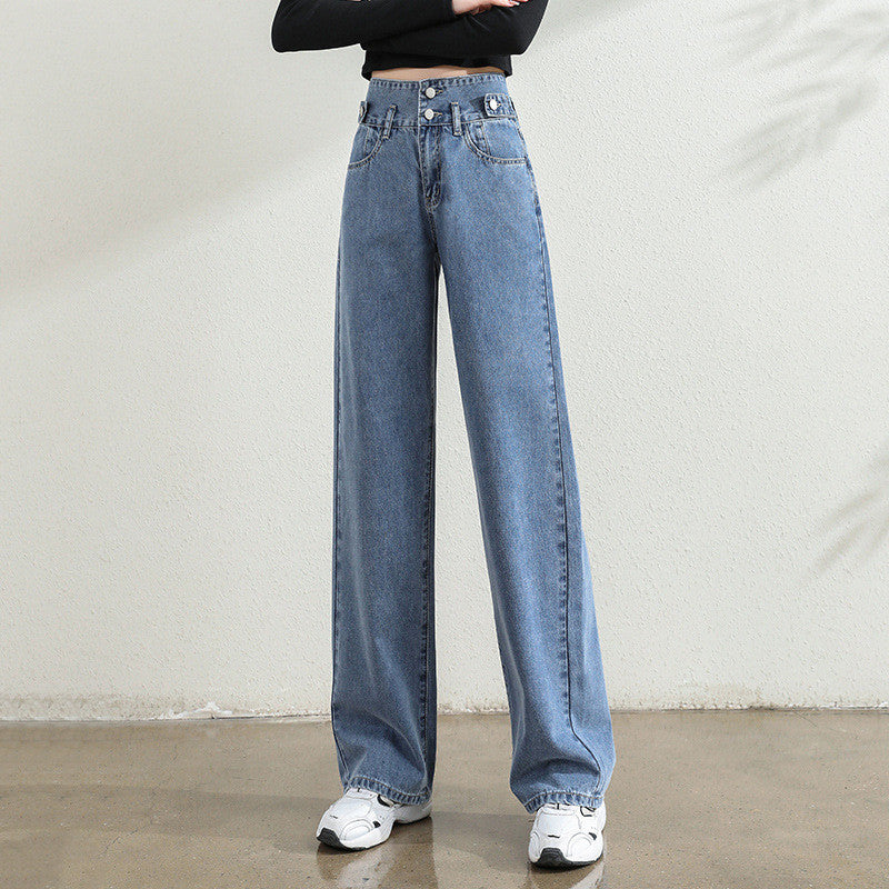 Women's Double Breasted Straight Jeans High Waist