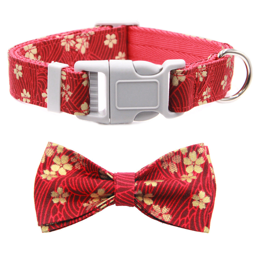 Dog Collar Adjustable Pet Collar Floral Bow Floral Fabric Ribbon Thickened Double Layer