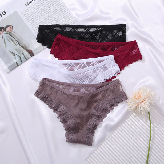 Women's Mesh Lace Trim Panel Briefs