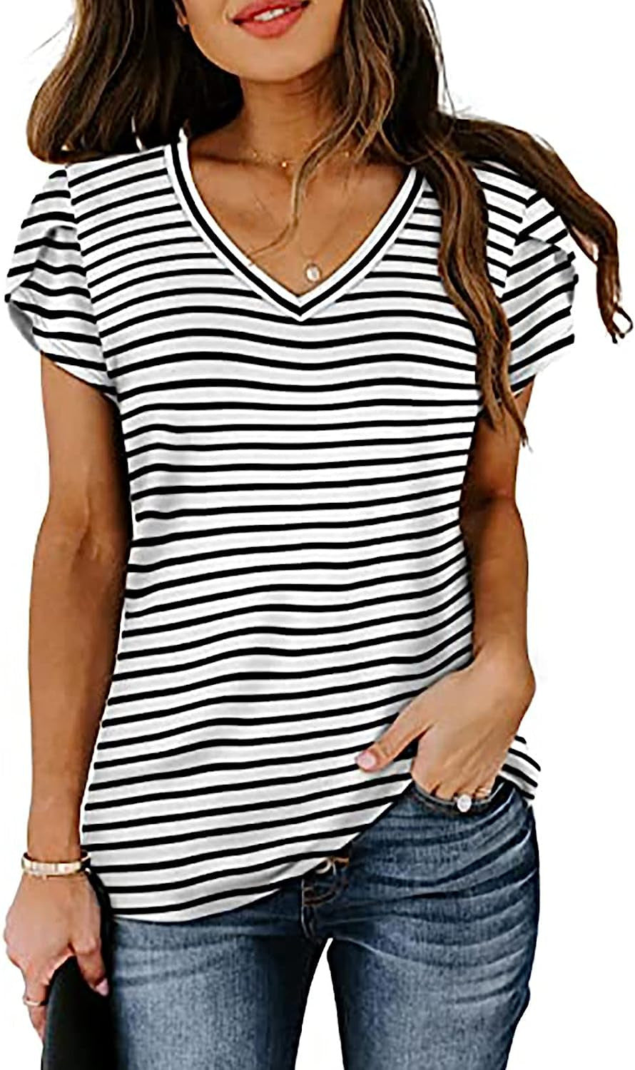 Milk Silk Abstract Character Positioning Printed V-neck