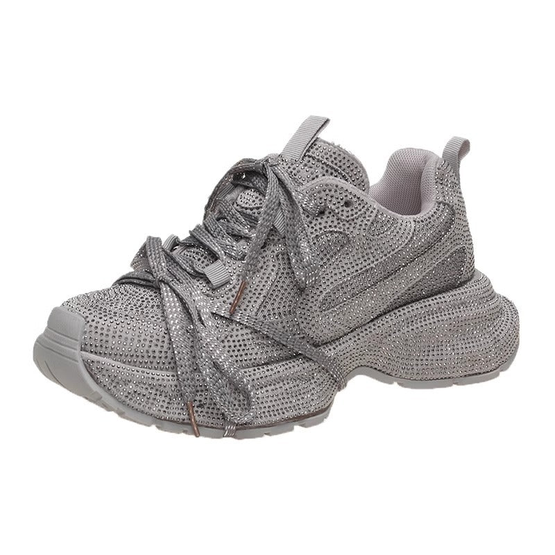 Platform Dad Sneakers til Kvinder Nye Åndbare Rhinestone Fuld Diamantrem
