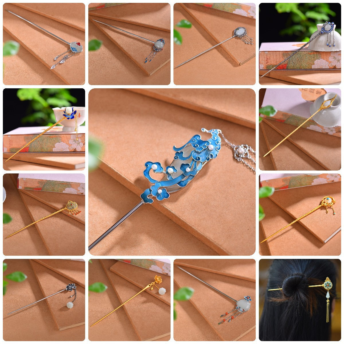 Hetian Jade S925 Sølvønske-Hårnål Højkvalitets Emalje Syd Rød Cheongsam Hanfu Hårspænde
