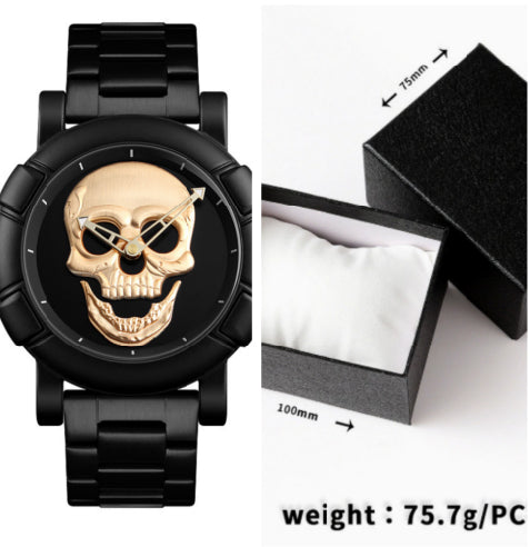 Fashion men's large dial personality three-dimensional creative skull quartz watch waterproof trend dark messenger student table