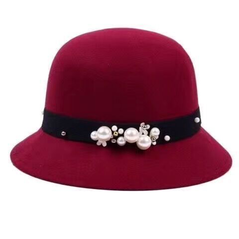 Dame Tophat Stofhat med Bred Skygge og Perler