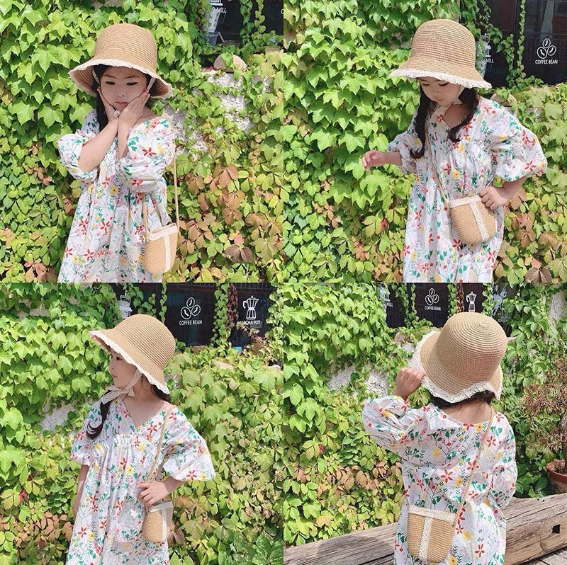 Summer Beach Sunshade Parent-Child Big Brim Straw Hat Bag Set