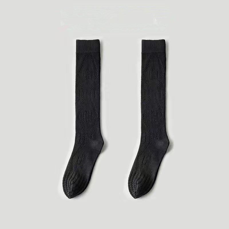 Japanese Hollow Calf Socks JK Style Black And White Simple Pile Socks
