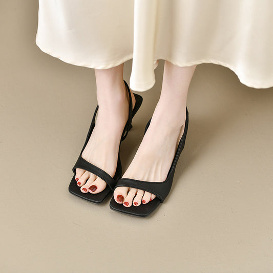 Summer New French Style Square Toe Large Size Sandals Stiletto Sandals