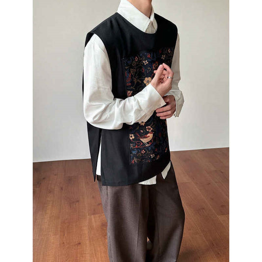 Retro Embroidered Jacquard High-end Spring Vest For Men