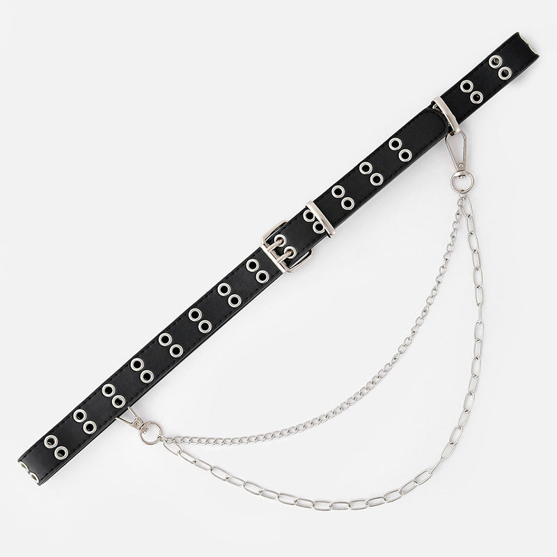 Jeans With Cutout Air Eye Punk Casual Belt