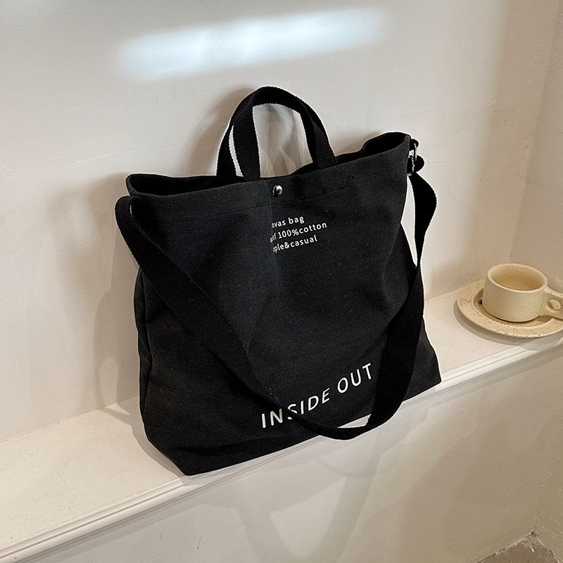 Store Lærredstasker Kvinder Casual Fashion Totes Alfabet Print Skuldertaske Med Justerbar Rem Retro Håndtaske Til Shopping