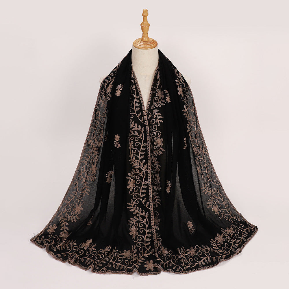 Ethnic Style Black Embroidered Toe Cap Shawl Scarf
