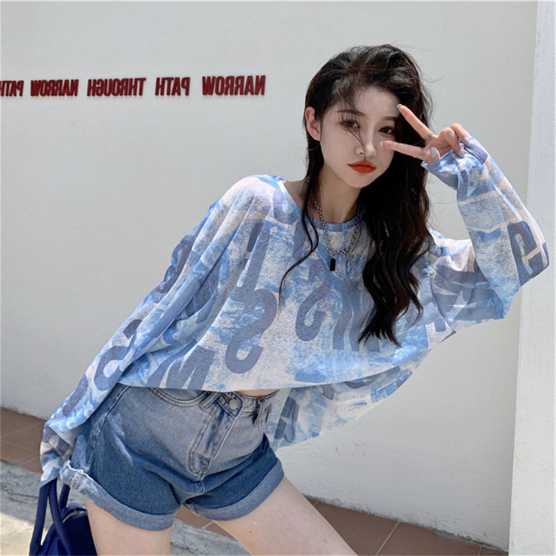 Women's Loose Long-sleeved Mesh Sun Protection Pullover