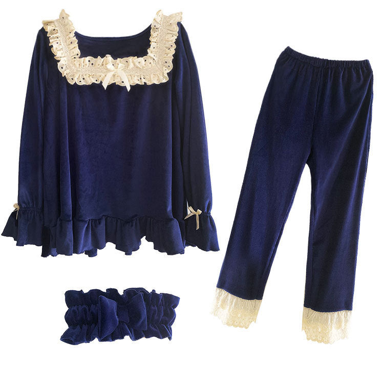 Thickened Sweet Princess Pajama Set Warm Loungewear For Home