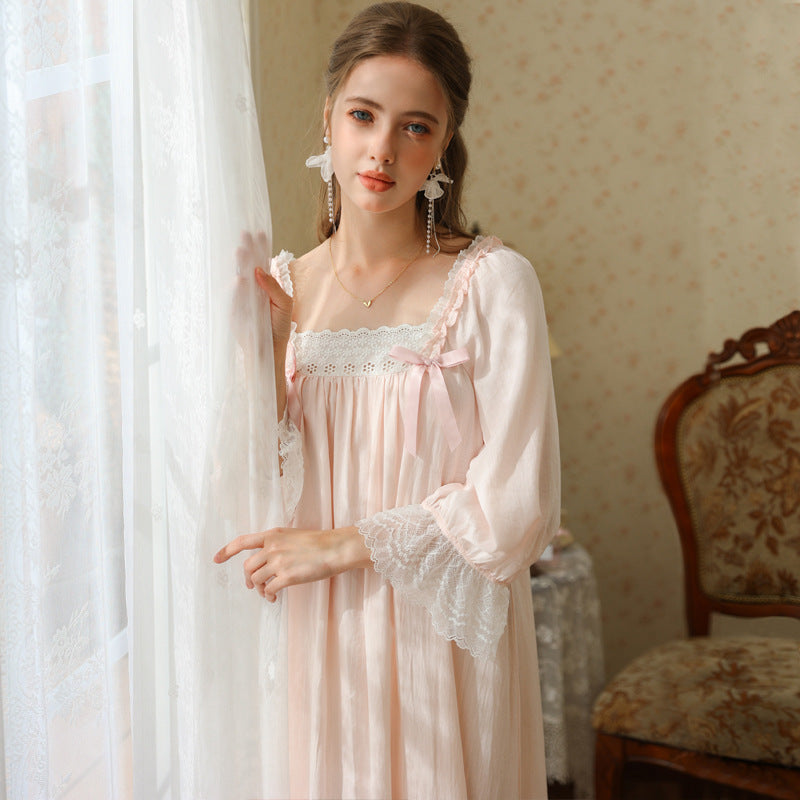 Womens Sweet Long-sleeve Pajama Dress
