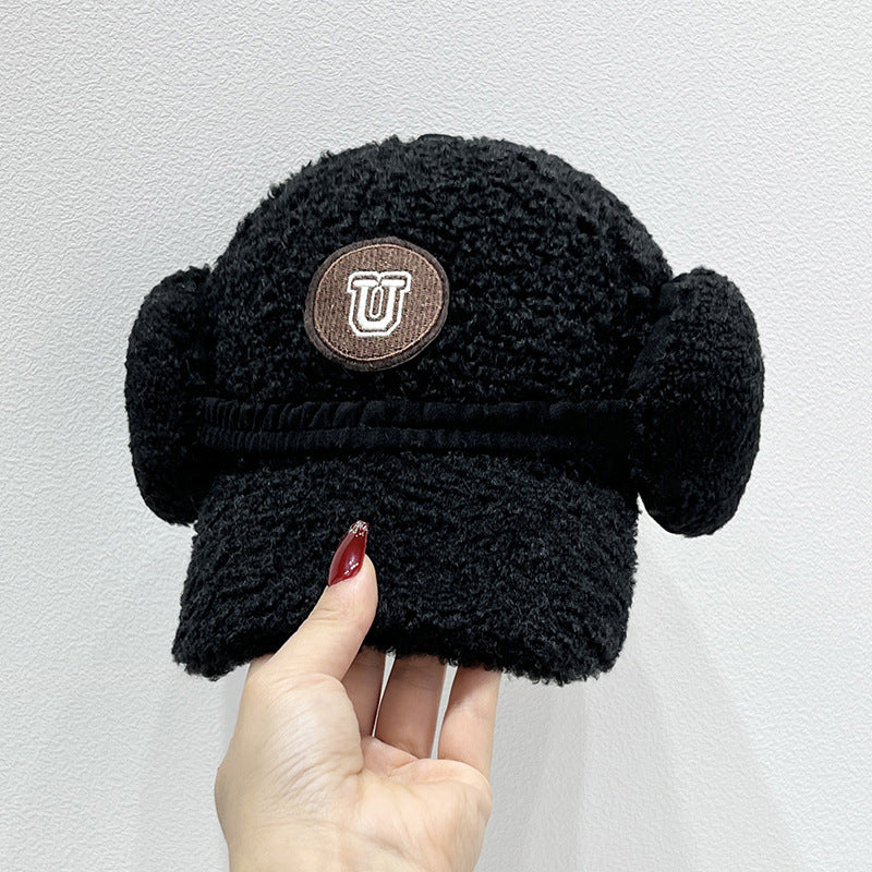 Versatile Letters Lamb Wool Baseball Cap For Women