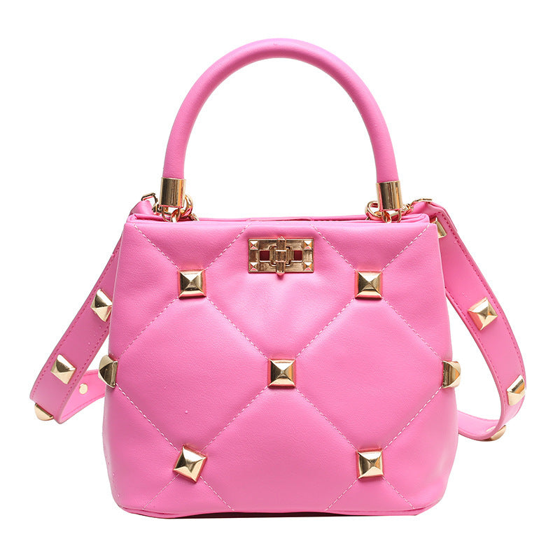 Large Riveted Diamond Lattice Single Shoulder Crossbody Small Square Bag
