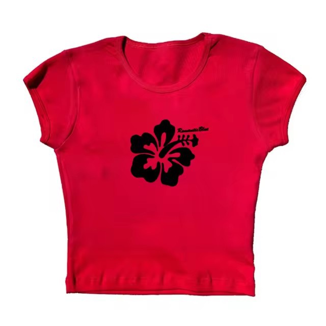 Flower Letter Printed Casual Short Sleeve