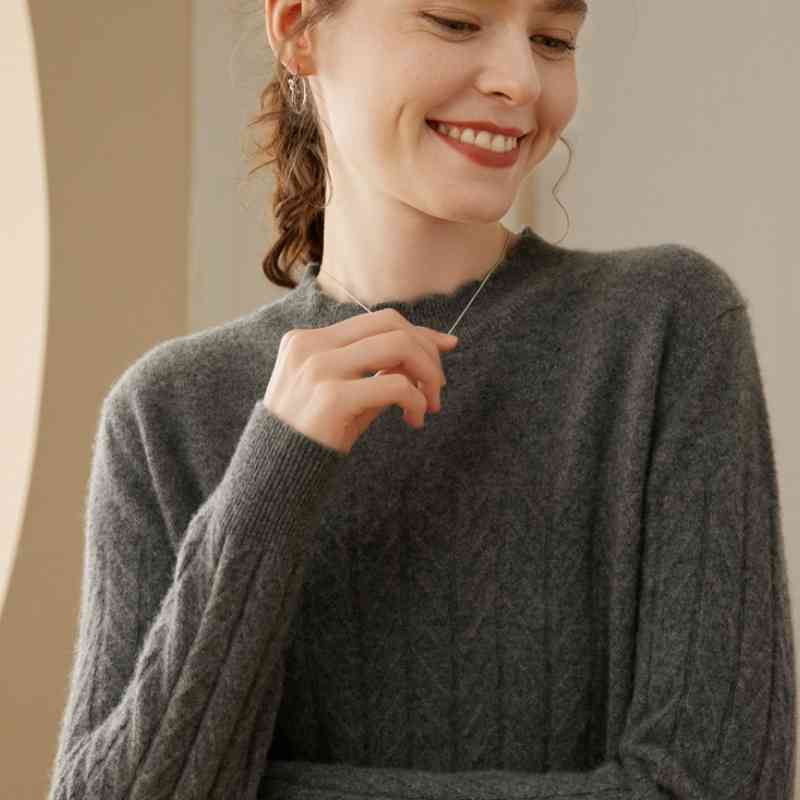 Women's Half Turtleneck Pure Cashmere Shirt Pullover Loose Sweater