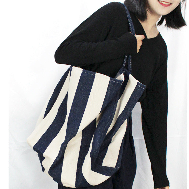 Retro Canvas Large Capacity Women's Fashion Stripe Shoulder Bag