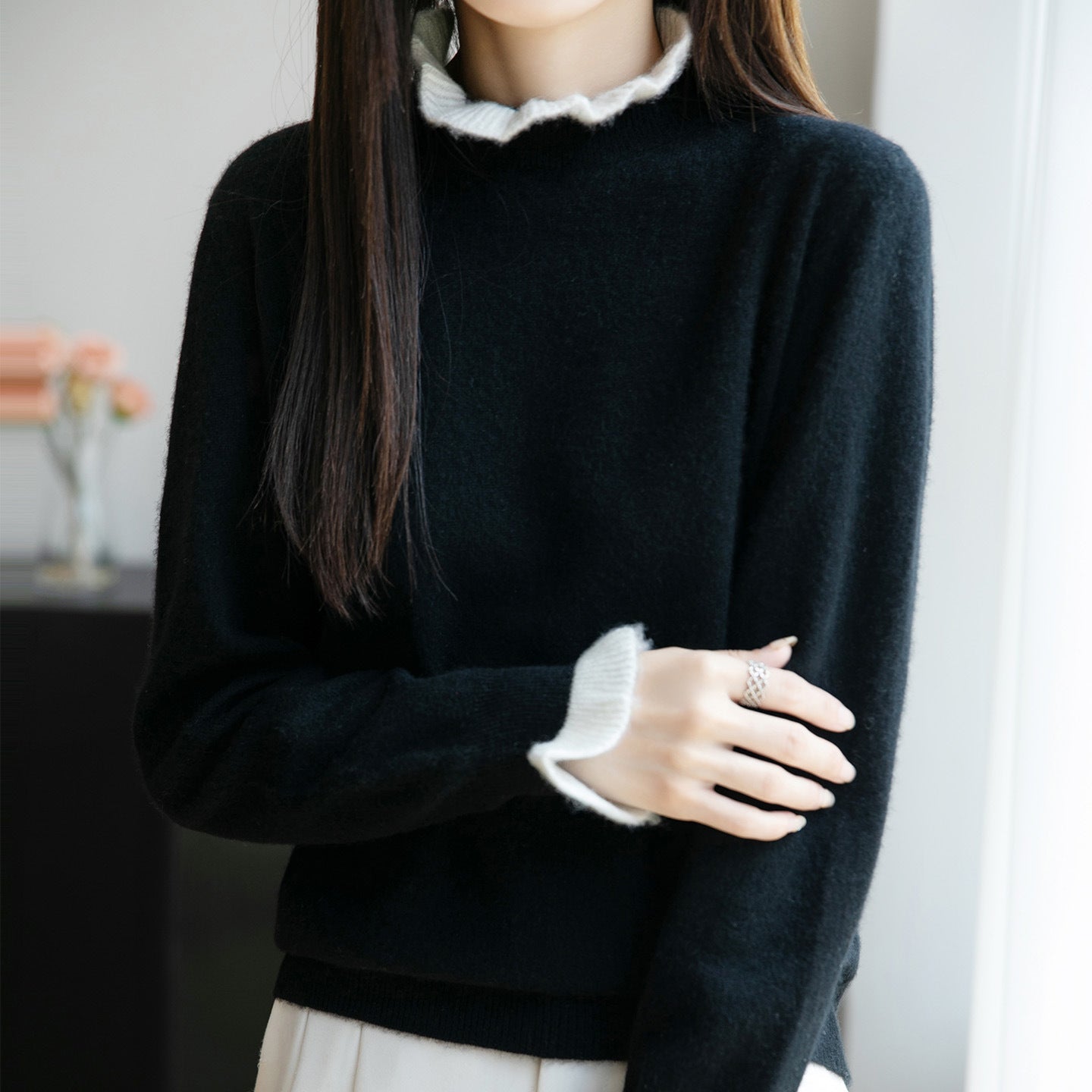 Women's Fungus Lace Collar Sweater Half-collar Wool Sweater