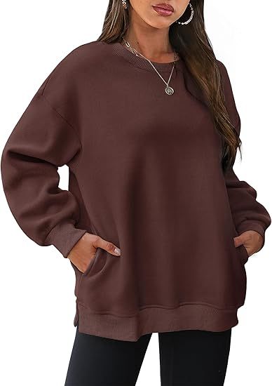 Rundhalset pullover til kvinder – Oversized løs sweatshirt i velour med lange ærmer