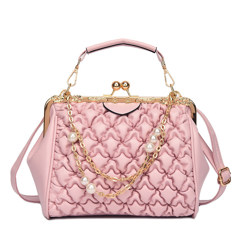 Pleated Personalized Retro Texture Portable Clip Buckle Messenger Tote Bag