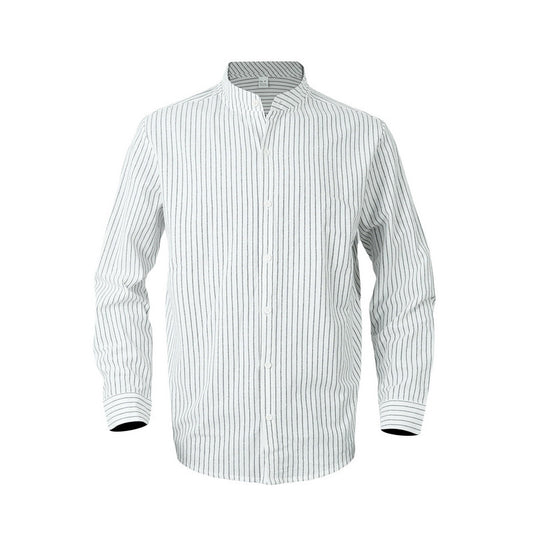 Business Linen Men's Shirt Striped Stand Collar Long Sleeve Cardigan