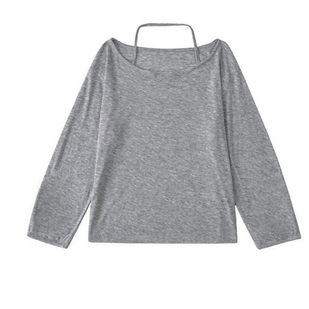 Dame stilfuld, åndbar og figurfremhævende T-shirt med halterneck