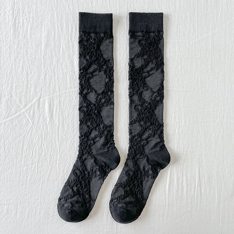 Calf Socks Diamond Grid Vertical Strip Net Stockings Hollow Retro Lolita Spring And Summer Thin Long Tube