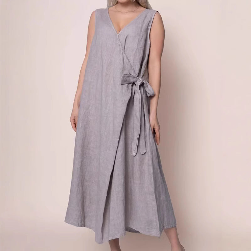 Womens Sleeveless Maxi Dress With V-Neck Side Ties