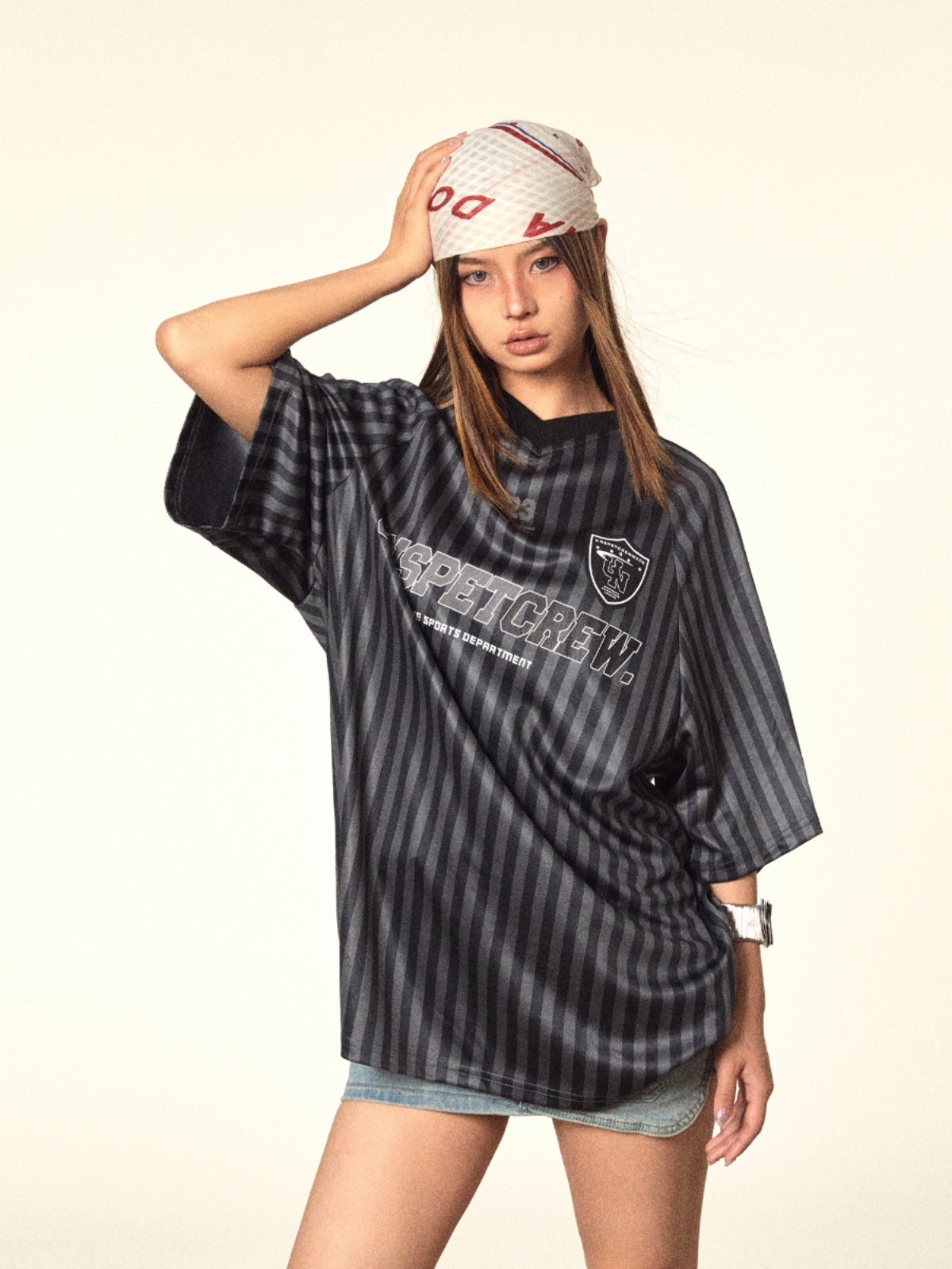 Stribet Jersey T-shirt med Retro Kontrastfarver