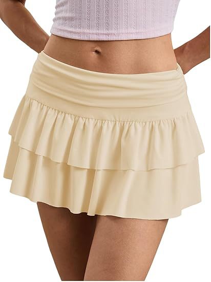 Womens Y2K Pleated Mini Skirt Low-Waist Layered And Flowing