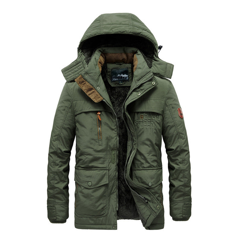 Winter Men's Warm Cotton-padded Fleece-lined Thick Mid-length Coat