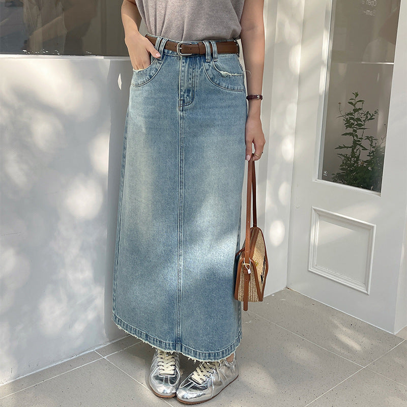 High Waist Temperament Temperament Wild Retro Denim Skirt