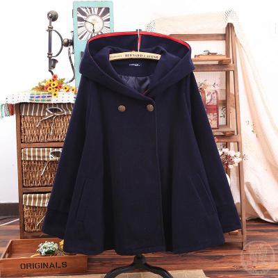 Solid Color Hooded Thick Mid-length Woolen Coat