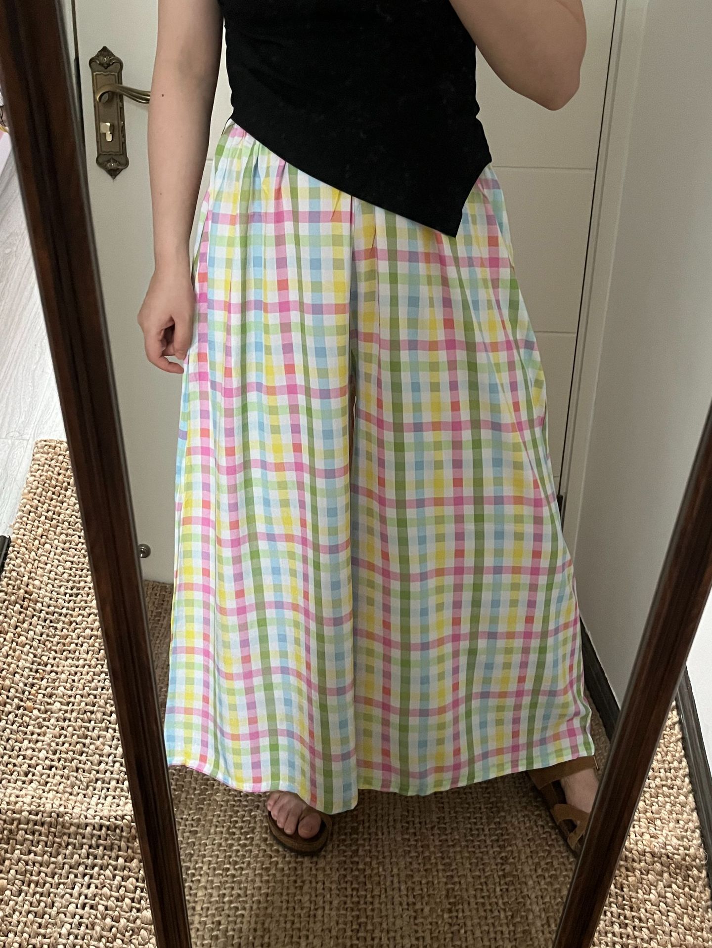 Wide-leg, Relaxed-fit Plaid Womens Summer Cool Cotton-voile Pants