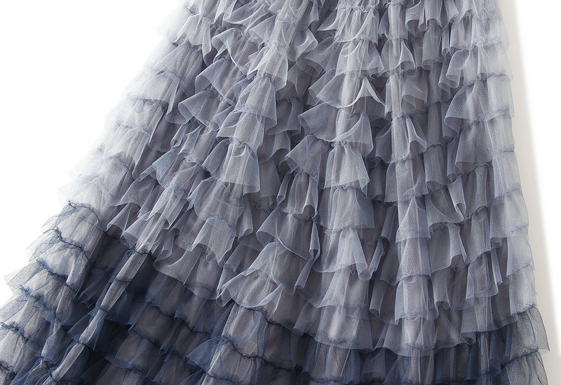 Gradient Color Net Yarn Cake Skirt Multi-level Swing