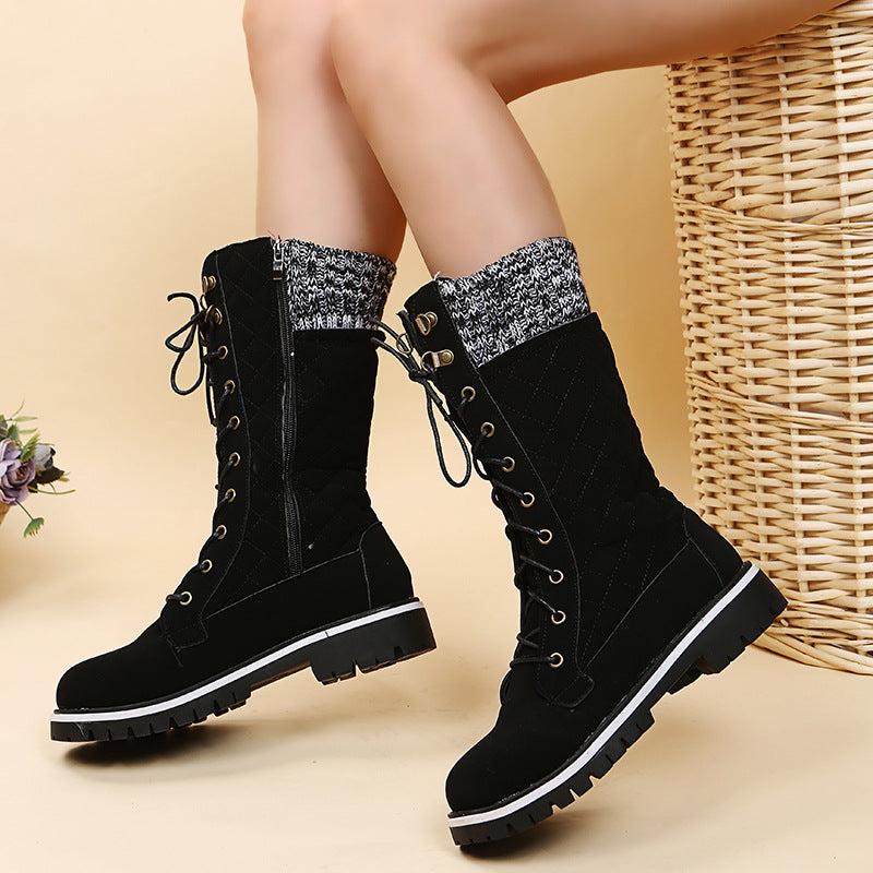 Women's Mid-tube Flat-heel Chain Round Toe Martin Boots