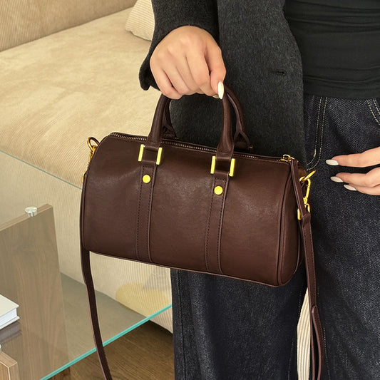 Retro bærbar crossbody-taske i okselæder