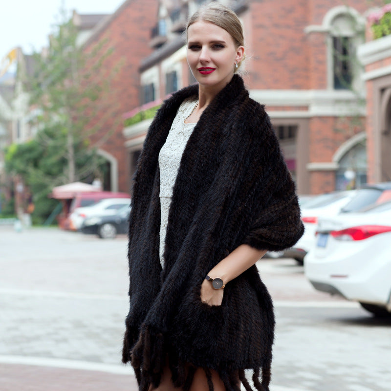 Women's Mink Hair Woven Long Thickened Fur Scarf Fashionable Warm Scarf