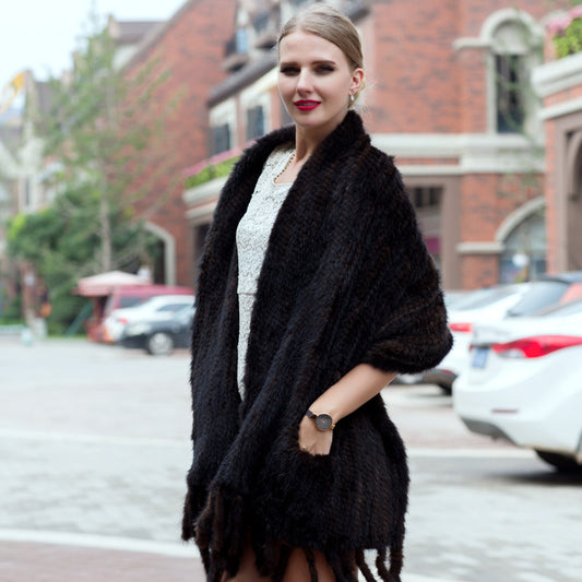 Women's Mink Hair Woven Long Thickened Fur Scarf Fashionable Warm Scarf