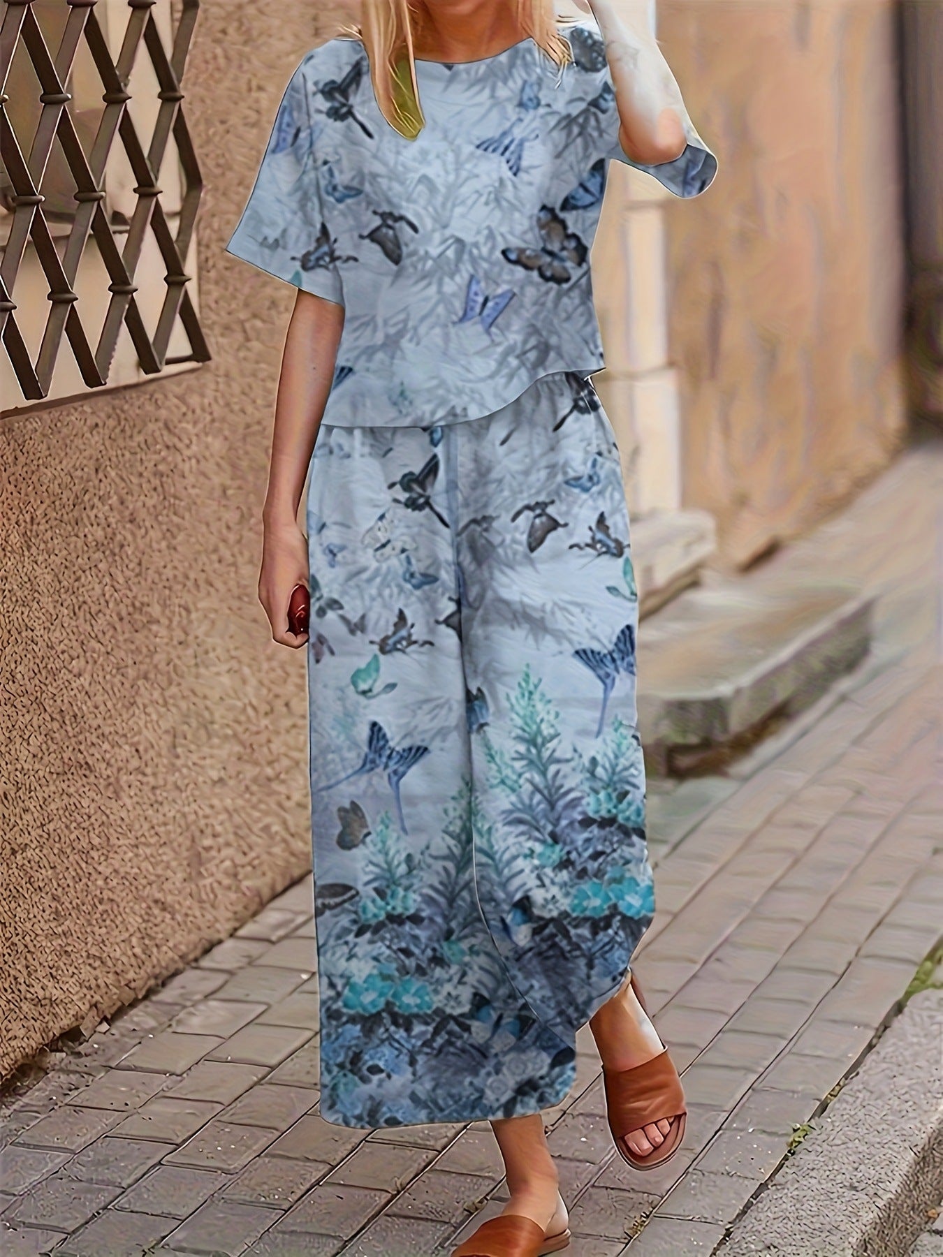 Casual Fashionable Loose-fitting Short-sleeve Crew-neck T-shirt And Pants Set
