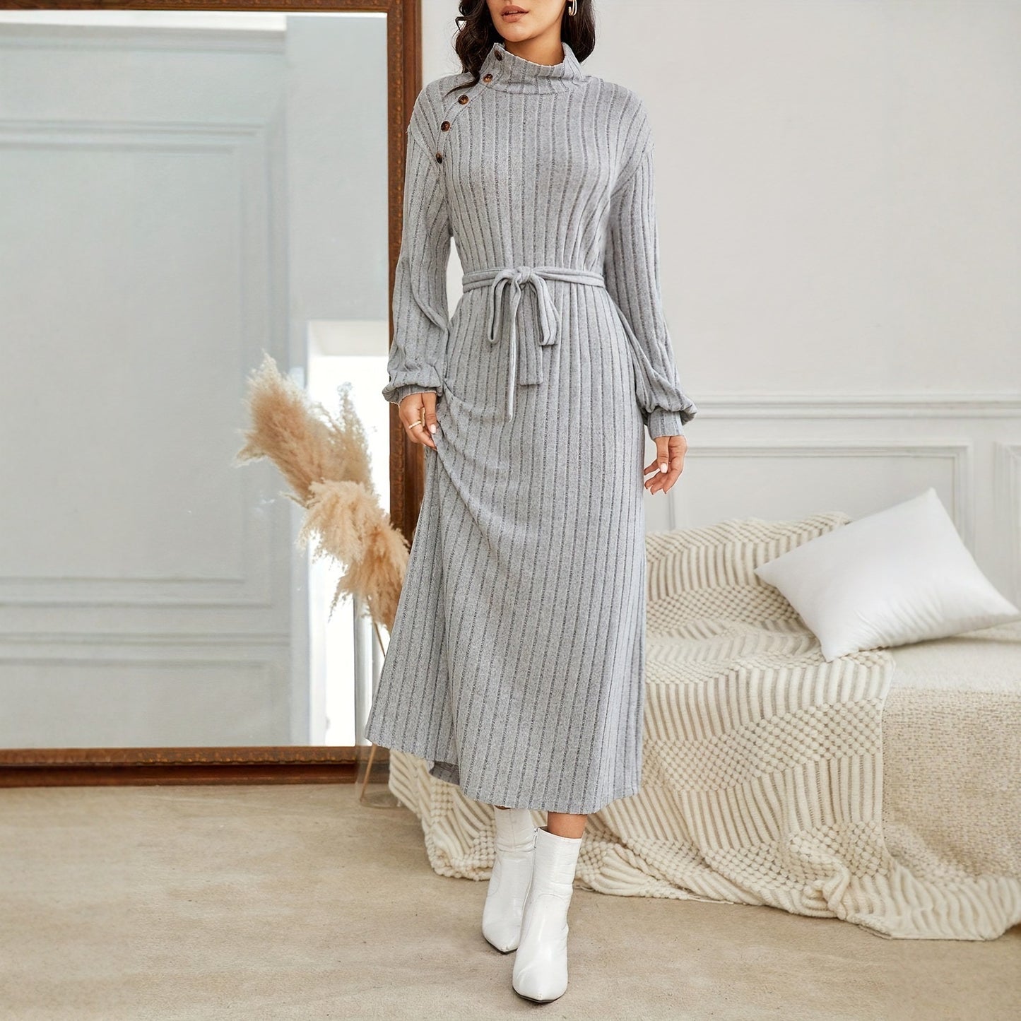 New High Neck Long Sleeve Dress