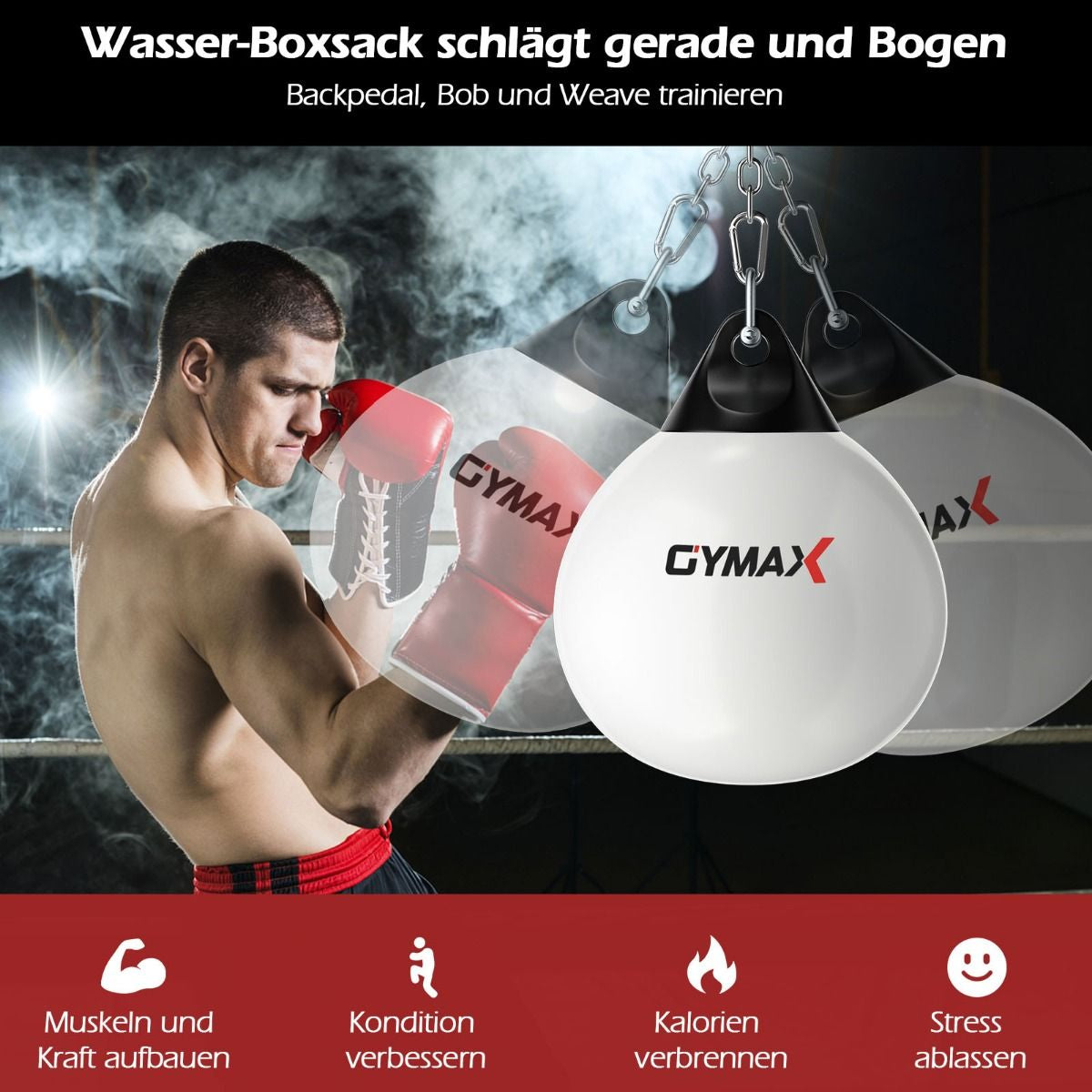 Ø45 Cm Wasserboxsack 50 Kg Boxing Punching Bag Mit Verstellbarer Metallkette Weiß