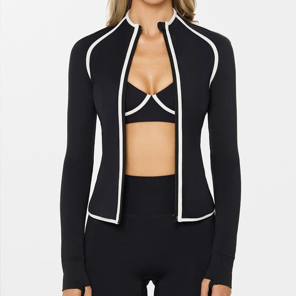 Bare-feel Yoga Jacket With A Stand-up Collar Long Sleeves And Designed For Cycling
