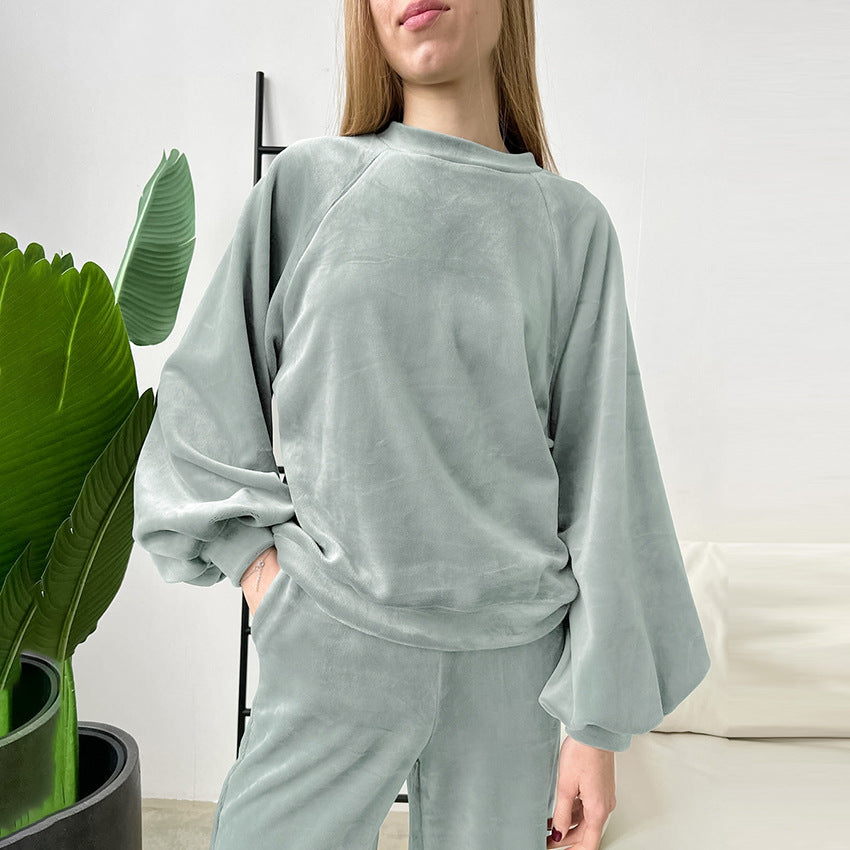 Loose Comfortable Soft SpringSummer Velvet Long-Sleeve Pajama Set For Women