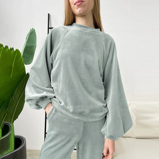 Loose Comfortable Soft SpringSummer Velvet Long-Sleeve Pajama Set For Women