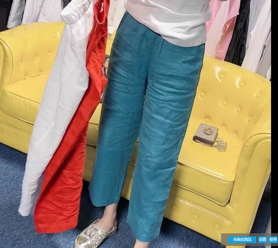 Women's Solid Color Linen Cropped Straight Casual Pants