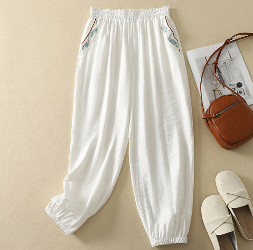 Womens Cotton Linen Cropped Harem Pants